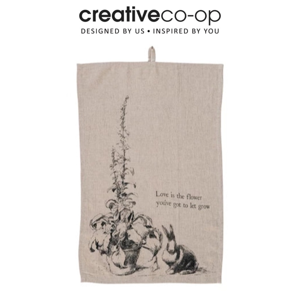 Creative Co-Op Garden Saying Tea Towel with Rabbit